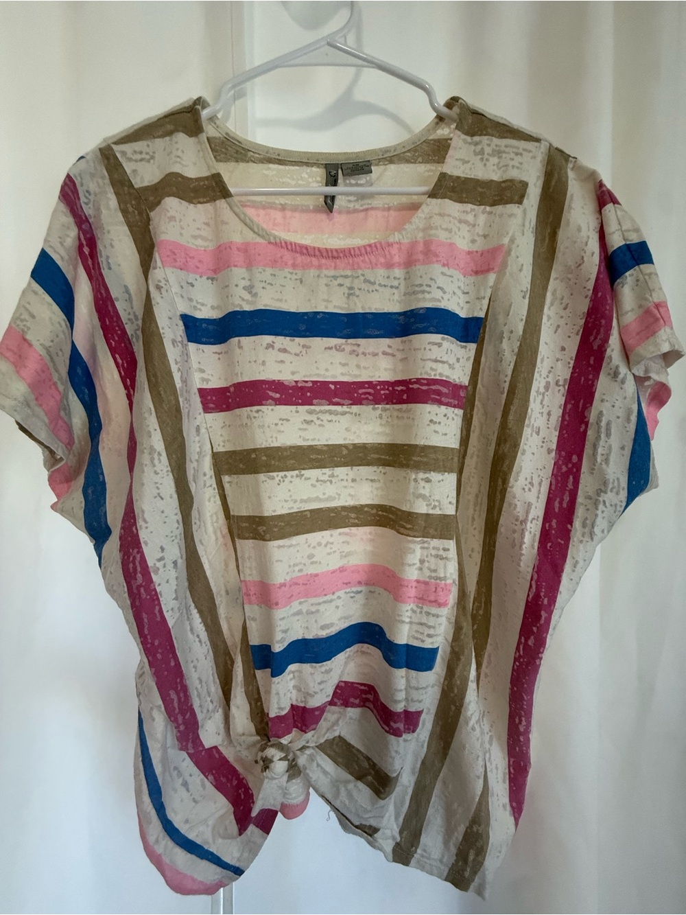 Striped Dolman Batwing Women’s Top in White, Pink, Blue & Tan